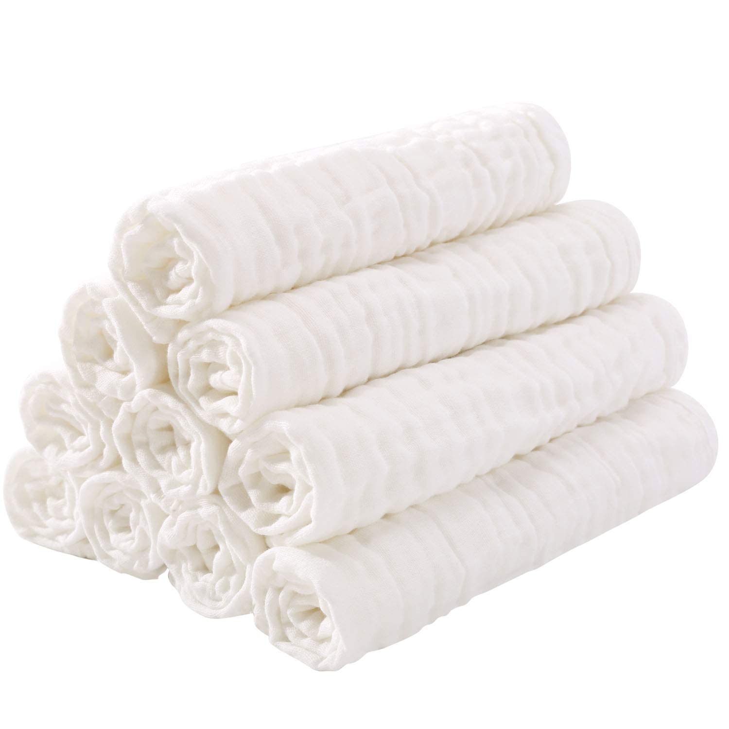 Muslin Burp Cloths for Baby 10 Pack 100% Cotton Baby Washcloths Large 20''X10'' Super Soft and Absorbent by Yoofoss - White : Baby