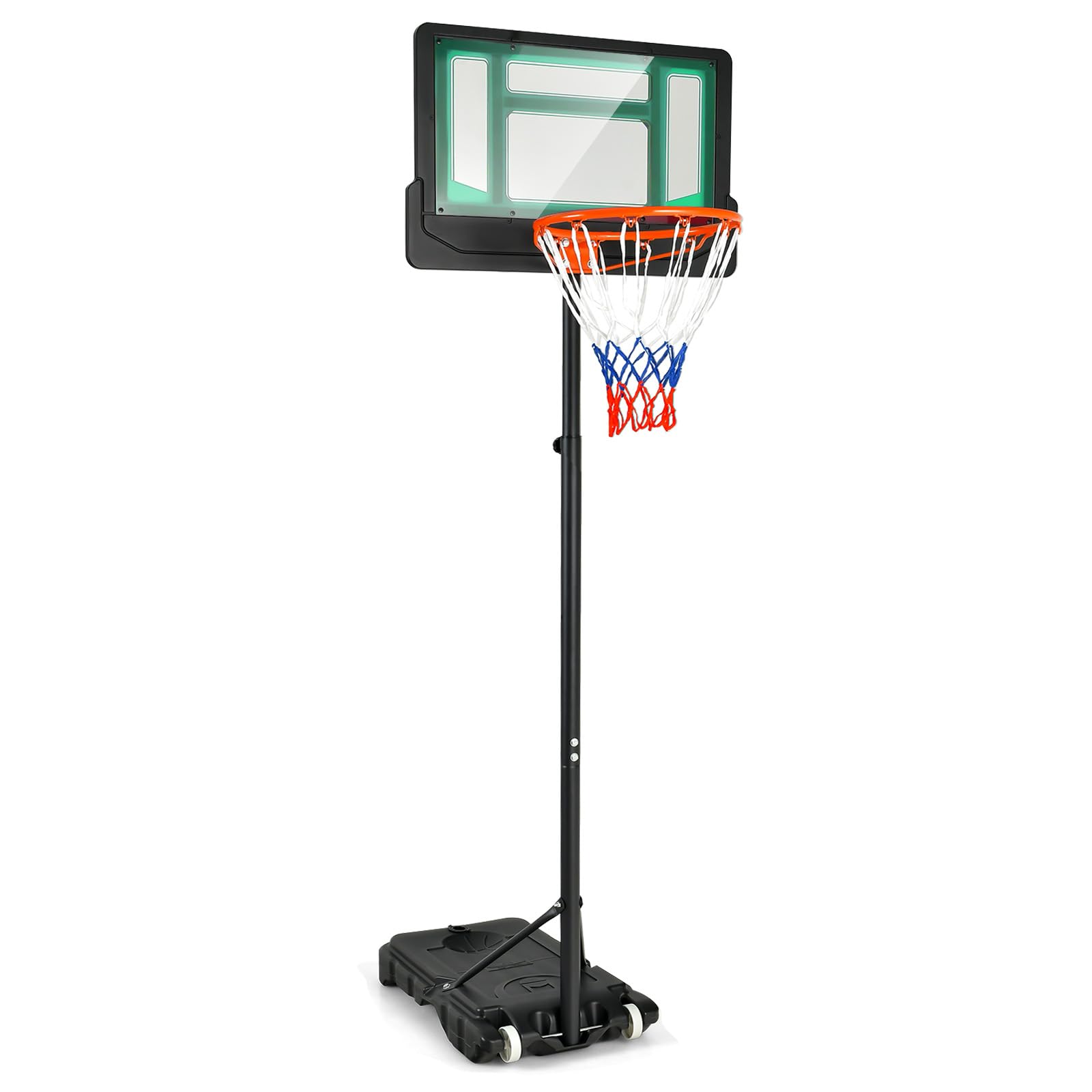 GOPLUS Canasta de Baloncesto Portátil, Altura Ajustable de 154 a 210 cm, Canasta de Baloncesto con Ruedas y Base Rellenable, para Exteriores y Interiores, para Niños y Adolescentes