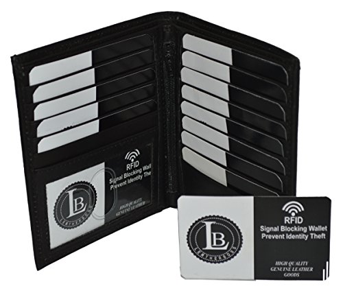 Leatherboss Genuine Leather RFID blocking Hipster Tall Credit Card Holder Wallet for men, Black3