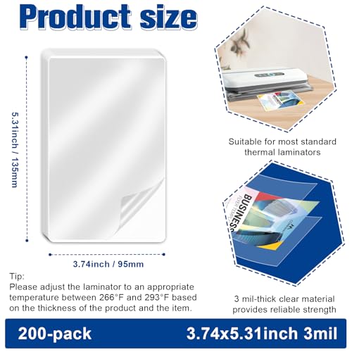 Image of 200 Pack3mil Index Card Laminating Pouches 3x5 File Card Laminating Pouches Lamination Pouches Recipe Card Laminating Pouches for Work Permits Pass Cards Student ID Cards