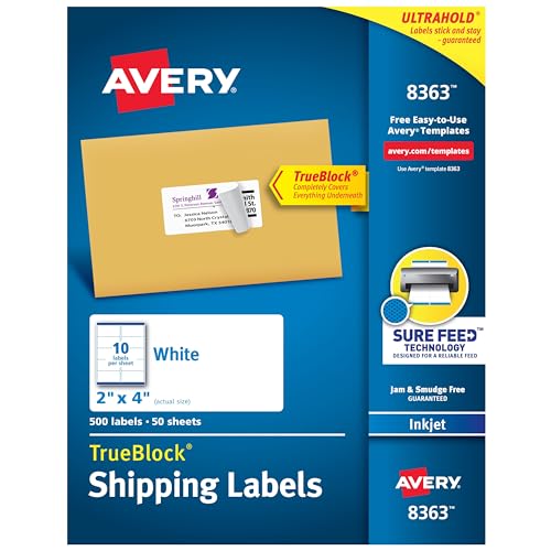 Étiquettes d'adresse d'expédition jet d'encre adhésif permanent Avery