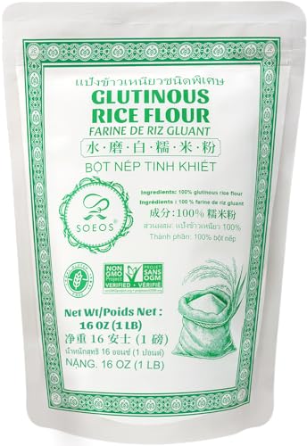 Soeos Glutinous Rice Flour 16 Ounce (Basic), 1 Pack Rice Flour for Baking or Cooking, All Natural White Rice Flour, Vegan, Gluten-Free