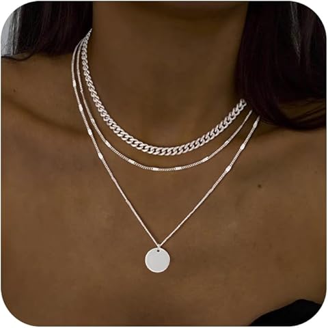 Tasiso Silver Necklaces for Women - Stackable Stack Sterling Silver Choker Necklaces for Women Trendy Layered Necklace Set Jewelry for Women