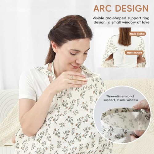 Image of SNOWIE SOFT 84x59CM Muslin Nursing Cover for Breastfeeding, Breathable 100% Cotton Breastfeeding Cover with Rigid Hoop for Mother Nursing Apron New Nom Essentials