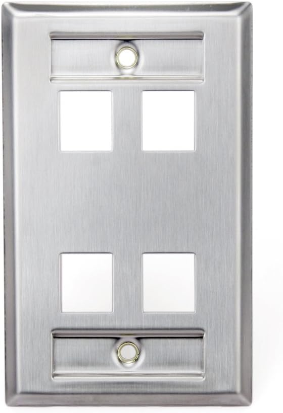 Leviton Quickport Wallplate, Single-Gang, 1-Port, with ID Windows, Stainless Steel, 43080-1L1