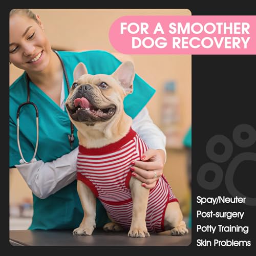 Image of FUAMEY Dog Recovery Suit Male,Dogs Surgery Neuter Suits Puppy Spay Shirts for Female Protect Dog's Skin Anti Licking Abdominal Wounds Doggie Onesie Pet Bodysuit Alternative to Cone Red Stripes S