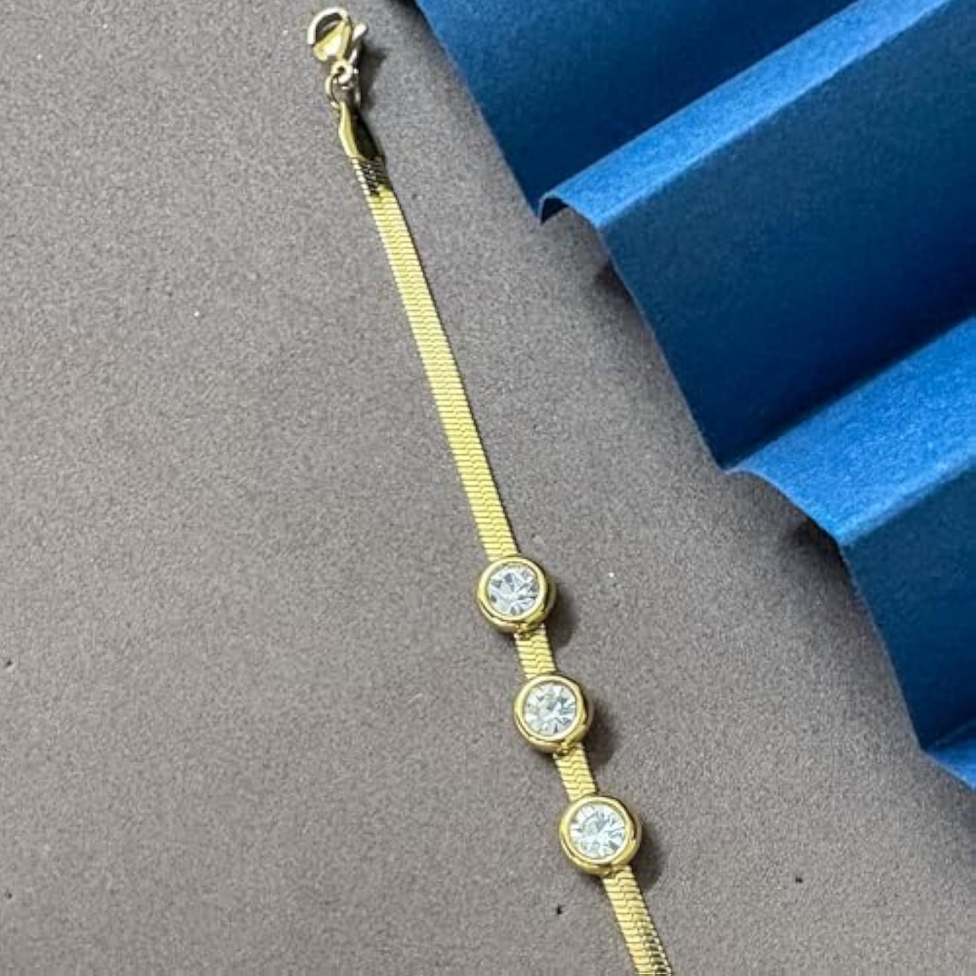 Gold Plated Snake Chain Bracelet with Crystal Accents