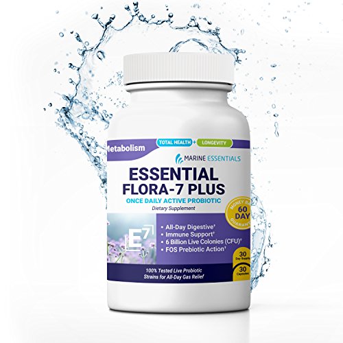 Marine Essentials Probiotic Supplement - â€œEssential Flora 7 Plusâ€ 700mg Complete Probiotics for Women and Complete Probiotics for Men (30 Time Release Caps)