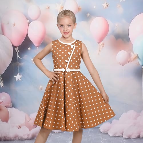 Sunny Fashion Girls Dress Brown Polka Dot Butterfly Belt Asymmetrical Playful2
