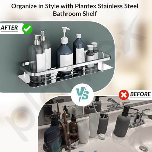 Image of Plantex Stainless Steel 304 Bathroom Shelf for Wall /Bathroom Racks and Shelves /Bathroom Organizer & Accessories /Kitchen Rack /Kitchen Shelves- Pack of 2 (15X5 Inches-Chrome Finish)