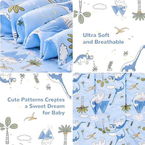 Image of lasoftan Dinosaur Toddler Bedding Set for Boys, 4 Piece Bed-in-a-Bag Toddler Comforter Sets, Super Soft and Comfortable Microfiber Todeeler Bed Set