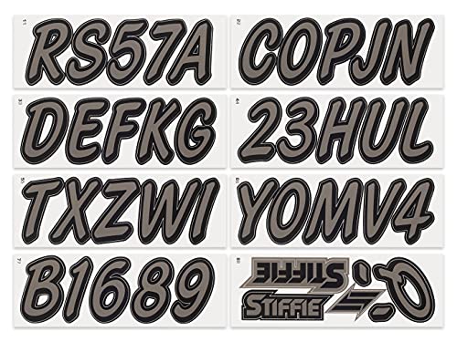 Image of Whipline Solid Charcoal /Black 3 inch Alpha-Numeric Registration Identification Numbers Stickers Decals for Boats & Personal Watercraft