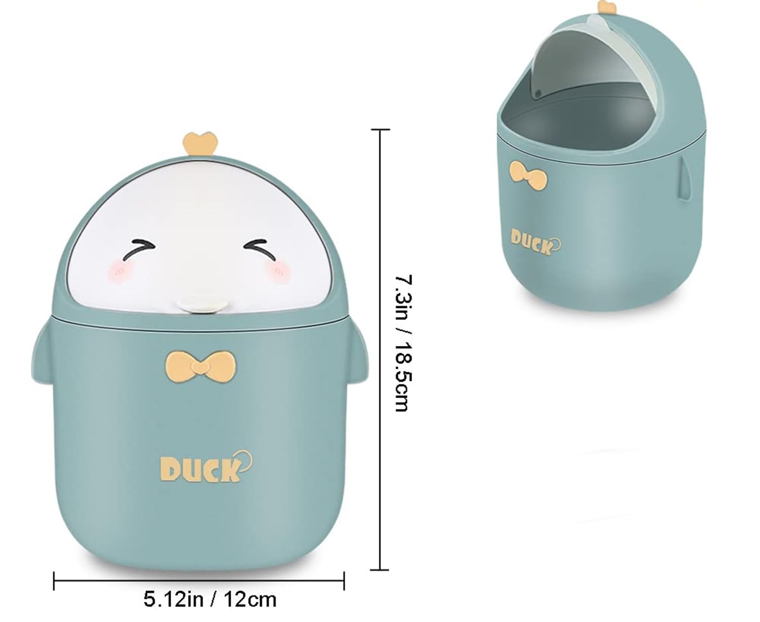Mini Papelera Escritorio, Papelera de Mesa con Tapa, Cubo de Basura Portátil Estilo Dibujos Animados Lindo, Mini Garbage Bin para Baño (Verde)