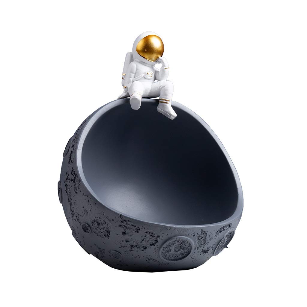 YXCKG Svuotatasche Moderno Design, Svuota Tasche da Ingresso, Vassoio per la Decorazione, Ciotole Decorative per Soggiorno tavolino Portico, Nordic Desktop Decor Key Bowl-Astronaut Half Moon Model