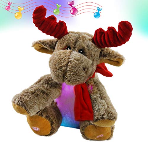 Bstaofy LED Musical Reindeer Stuffed Animal Light up Plush Toy Soft Adorable Singing Animate Pals for Kids, 11''