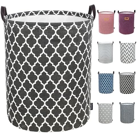 Caroeas 22.5-Inches Thicken XX-Large Laundry Basket, Waterproof Large Laundry Basket with Soft Leather Handles, Laundry Hamper Drawstring Closure, Clothes Hamper Easy Storage (Grey Quatrefoil) Cover
