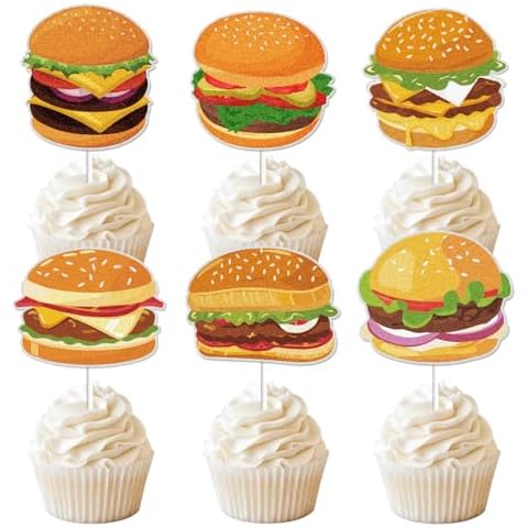 HXTHSCT 18pcs Hamburger Cupcake Toppers Cover