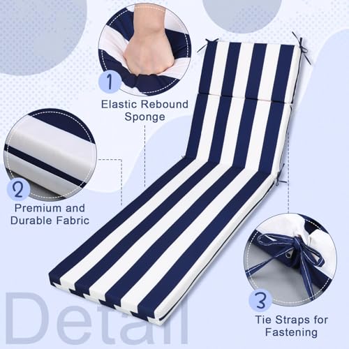 SmoothNovelty 2 Pcs Indoor Outdoor Chaise Lounge Cushions Sponge Bench Outdoor Furniture Chaise Cushions Patio Chair Furniture Replacement (Purplish Blue and White Stripes) — view 3
