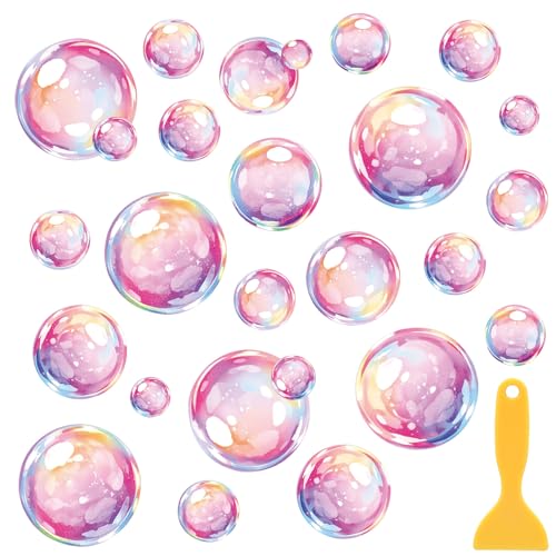 Whaline 30Pcs Bubble Non Slip Bathtub Stickers Under The Sea Cartoon Bubble Safety Shower Treads Adhesive Applique Decal with Scraper for Summer Bathroom Shower Floor