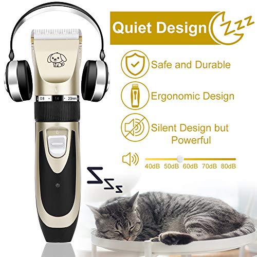 AerWo Dog Clippers Pet Grooming Clipper, Upgraded Low Noise Dog Cat Hair Trimmer Cutter, USB Rechargeable Shavers Electrical Pet Professional Grooming Machine Tool