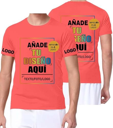 PRFELMG Camiseta Personalizada Hombre Mujer,Diseña tu Propia Camisetas Personalizadas 4 Caras,Agrega Logotipo/Texto/Imagen a tu Camisetas para Personalizar