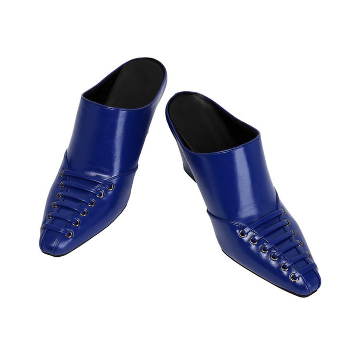 Mules Wedge Donna Punta Tonda Lacci Infilata Scarpe