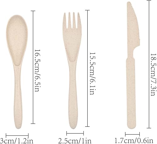 Miniatura 3 de Forks - Juego de cubiertos de paja de trigo de 21 piezas, juego de utensilios reutilizables para 7, utensilios irrompibles y ligeros para fiestas,