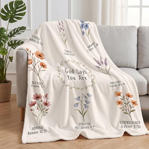 Image of COMFAR Christian Floral Throw Blanket, Christian Gifts for Women, Baptism /Religious /Inspirational /Catholic /Encouragement /Birthday Gifts for Women, First Holy Communion Gifts for Girls 40 inchx 60 inch