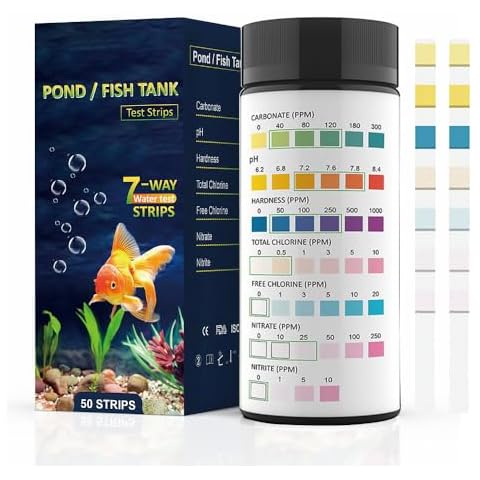QNCIGER 7-in-1 Aquarium Test Strips - 50 Strips Fish Tank and Pond Water Quality Test Kit for Carbonate, pH, Hardness, Chlorine, Alkalinity, Nitrite and Nitrate - Freshwater and Saltwater Testing Cover