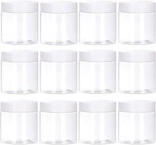 TUZAZO 4 OZ Plastic Jars Round Clear Cosmetic Container Jars with Lids and Labels, 12 Pack Small Plastic Jars for Lotion, Cream, Ointments, Makeup, Glitters, Samples, Travel Storage