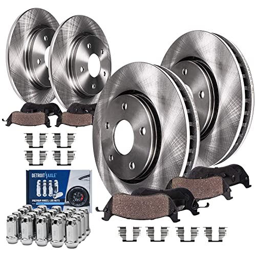 Image of Detroit Axle - Front & Rear Disc Rotors Brake Pads + 20pc Lug Nuts Replacement for Ford Taurus Flex Lincoln MKT MKS - 28pc Set