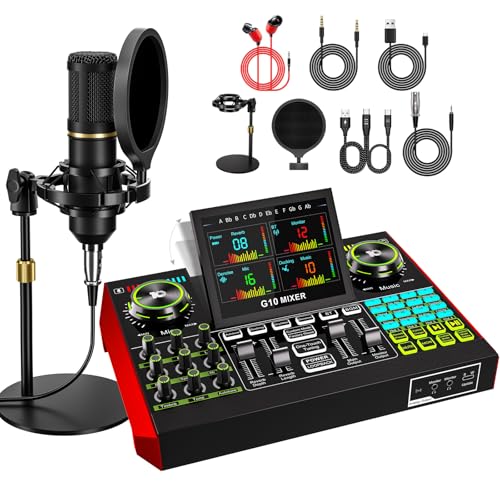 Podcast Microphone Bundle with Live Sound Card Audio Mixer, Podca...