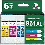 D Drnoae 951 Color Ink Cartridges 6 Pack 951XL Compatible for Hp 950 951 Ink Cartridges Combo Pack High Yield 951XL Replacement for Hp Officejet Pro 8610 8600 8620 8625 8100 Printers (2C, 2M, 2Y)