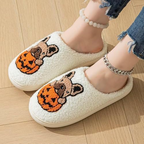 Halloween Pumpkin Slippers For Women Men, Memory Foam House Slippers Soft Plush Bedroom Indoor Outdoor Slippers2