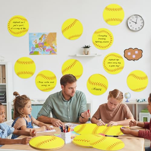 Image of TaoBary 24 Pcs 7.09in Softball Cutouts in 6 Design Paper Softball Poster Bulletin Board Decorations with 48 Pcs Glue Point for Sport Theme Party Birthday Baby Shower Tournament DIY Wall Banner Decor