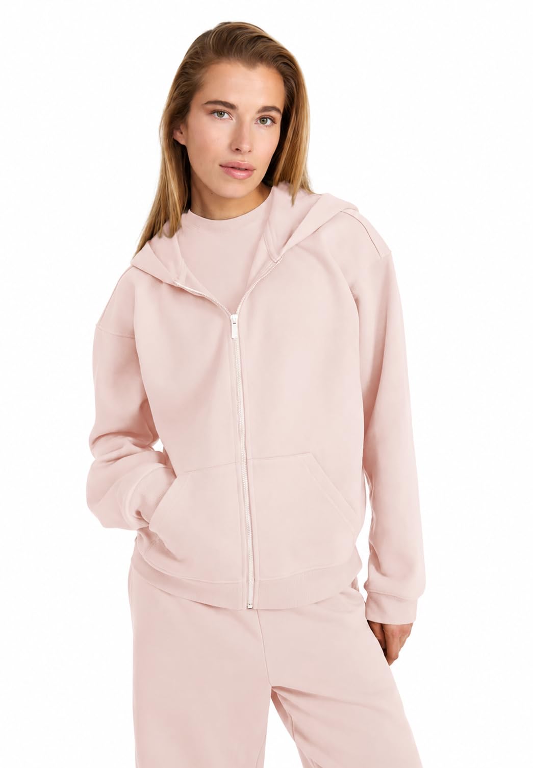 Style & Republic Sweat à capuche court zippé pour femme en polaire de coton – Coupe surdimensionnée, détails RIPP, confortable, de qualité supérieure et élégant avec fermeture éclair