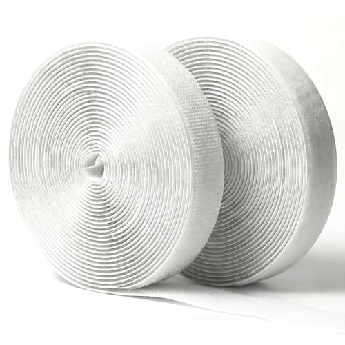 Image of (26ft x 0.75in) White Velcro Strips with Adhesive, Double Rolls of Heavy Duty Self Adhesive Tape with Backing (8ft x 0.75in)