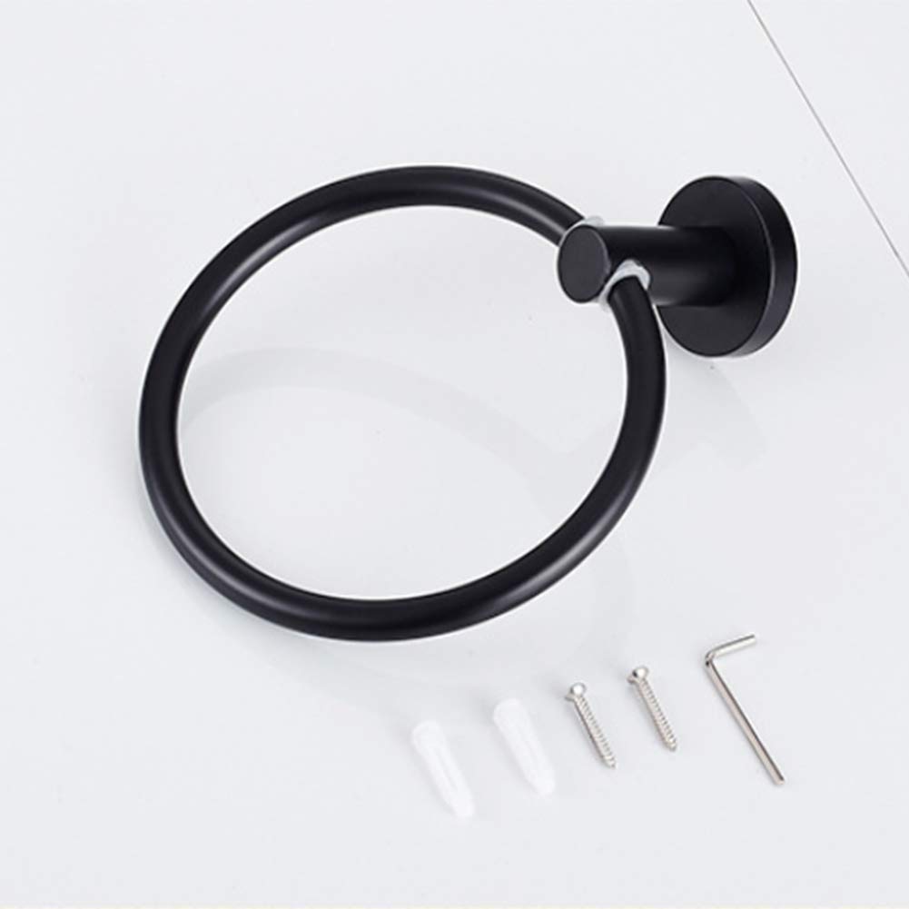 Portasciugamani Rotondo Nordico Anello portasciugamani Bagno dell'hotel Ciondolo portasciugamani in Acciaio Inossidabile Creativo Multifunzione 16 cm, Nero