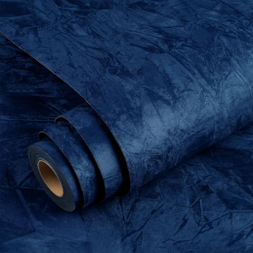 YENHOME Dunkelblau Stoff Beflocken Selbstklebende Tapete 60x500cm Samtstoff Tapeten Wohnzimmer Schlafzimmer Dunkelblau Klebefolie… – Ansicht 1