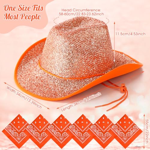 Image of Coume 12 Pcs Sparkly Adults Cowboy Hat and Bandanas Women Men Western Glitter Cowgirl Party Hats with Adjustable Drawstring