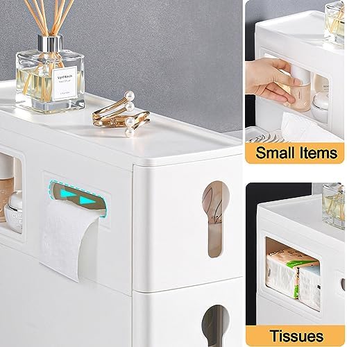 Narrow Slim Rolling Storage Cart and Organizer, 6.3 Inches Toilet Paper Holder Stand Skinny Bathroom Storage Cabinet Cart with Drawers (Size : B-3 Tier)