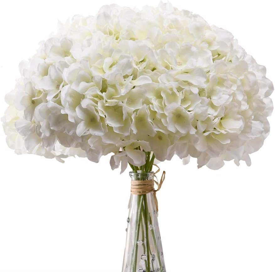 MostNow 6pcs White Artificial Hydrangea Flowers, Silk Hydrangea Arrangements,Wedding Bouquets Decorations Plastic Centerpieces Floral Home Kitchen Garden Party Festival Bar DIY