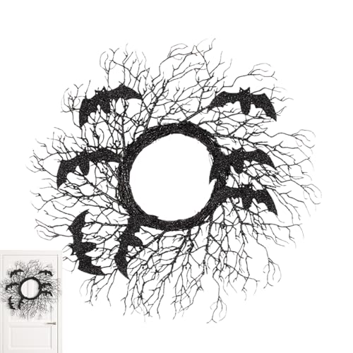 Couronne noire d'Halloween en branches pour fenêtres et murs de salon - 2