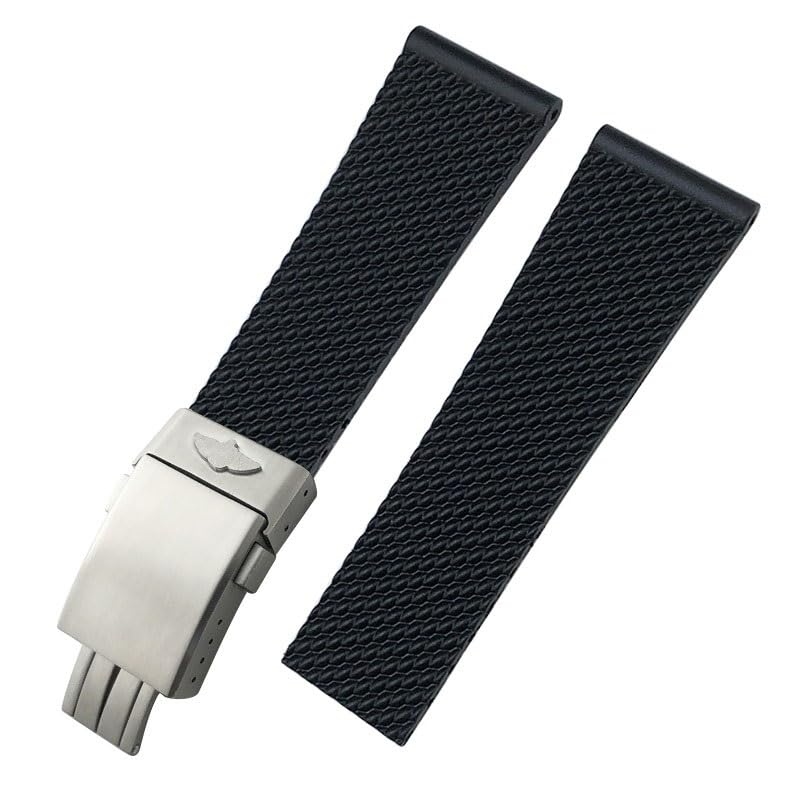 Bracelet montre silicone tressé 23mm noir argent pour Breitling Navitimer Avenger