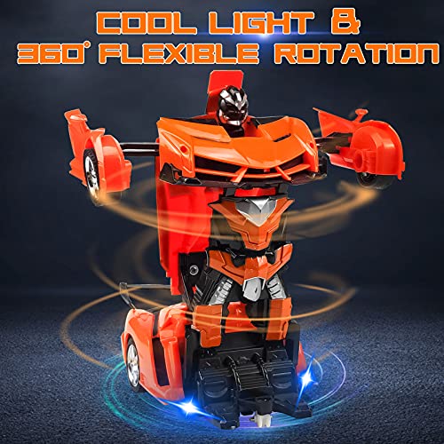 Ynybusi Remote Control Car, Transformation Car Robot Rc Cars For Kids Boys Girls Gift, 2.4G 1:18 Scale Racing Car With One-Button Deformation & 360°Drifting Robot Car Toy- Orange #TOP1