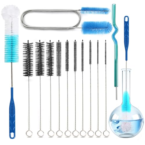 12 Pack Glass Tube Pipe Cleaner Brush Set, 17 Inch Long Handle Nylon Brush for Neck Bottle, 8.2 Inch Various Diameter Tube Straw Brush with Hook, 35 Inch Flexible Double Ended Hose Brush
