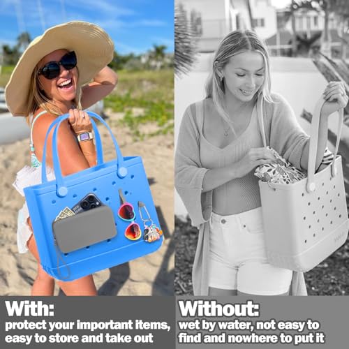 Image of Mity rain Silicone Wallet for Bogg Bag Phone Holder, Accessories Set for Bogg Bag Contain 2PCS Key Holder and a Large Capacity Silicone Zipper Bag for Beach Bags Tote Bag (Dark Gray)