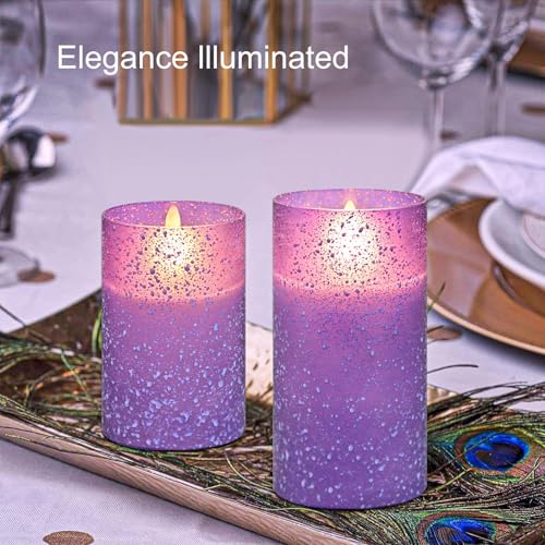 Image of Purple Flameless Candles with Remote Control, LED Flickering Battery Operated, Timer Function, 3 Sizes (3x4, 3x5, 3x6), Safe for Home, Realistic Flickering Flame, Ideal for Decor and Special Events