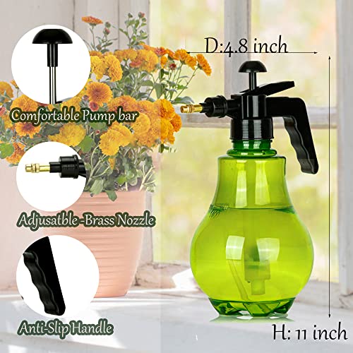 Handheld Garden Pump Sprayer,2 Pack Lawn & Garden Pressure Water Mister Spray 0.4 Gallon Bottle With Adjustable Brass Nozzle, Clear Green Hand Pressure Pump Sprayer Bottles For Plants (1.5L Green) #TOP2