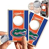 Tabletop Cornhole Game Set | Officially Licensed College Mini Football Cornhole Board Game | Includes Coins (Pocket Size, Florida Gators)